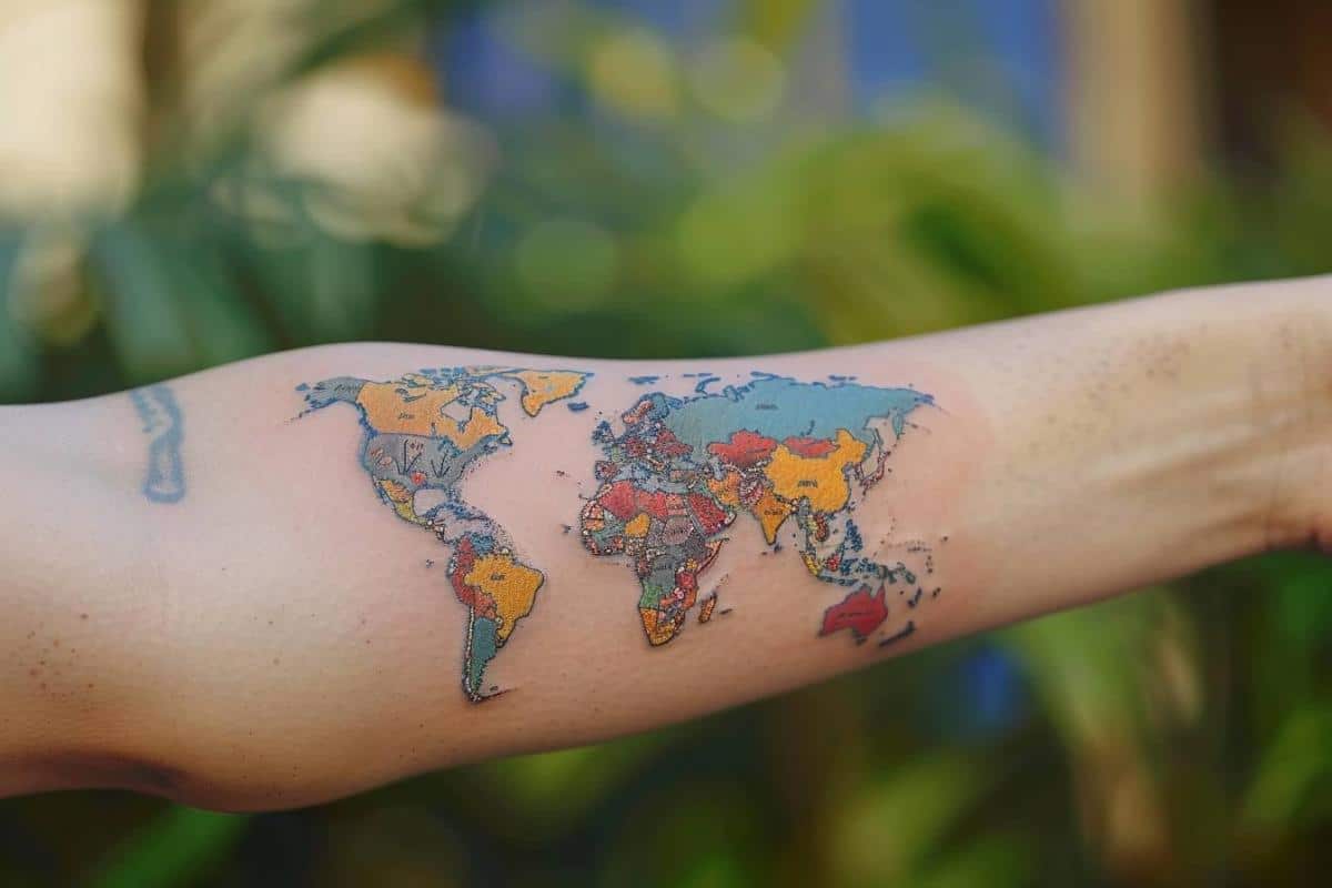 Tatouage de carte du monde sur le bras : inspirations et significations