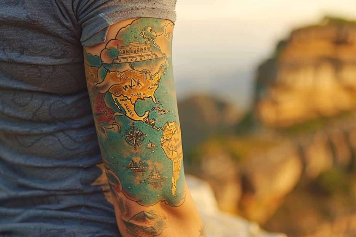 Tatouage de carte du monde sur le bras : inspirations et significations