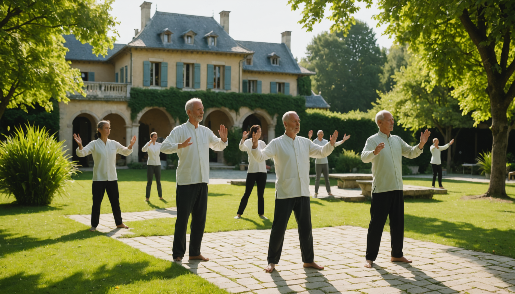 Illustration : s'initier en douceur tandis que les pratiquants avanc&eacute;s &mdash; qi gong est une gymnastique traditionnelle chinoise, une &eacute;cole est sp&eacute;cialis&eacute;e en france